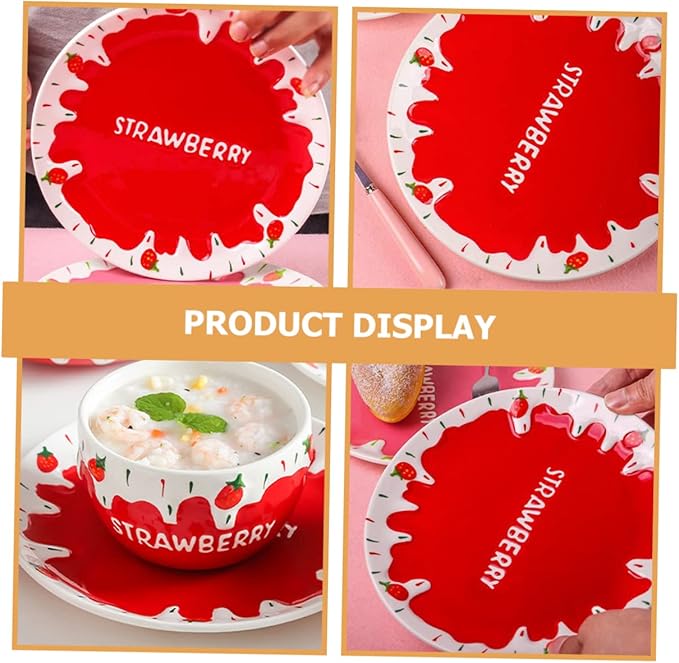 Strawberry Ceramic Plate Deep Snacks Dish for Home Restaurant Elegant Brunch Dinner Serving Premium Quality Kitchen Food Dish for Desserts Fruits