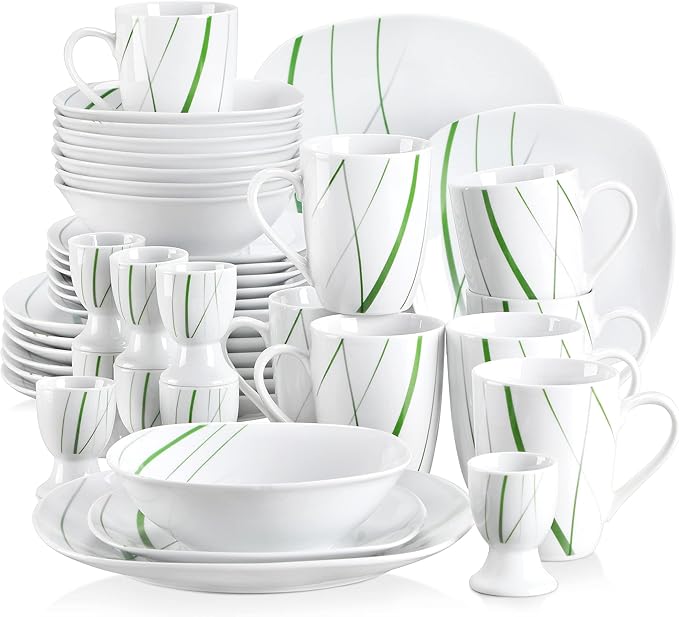 Dinnerware Sets Dish Set,18 Pcss,Hand Painted Leaf Pattern Porcelain Tableware Set with Plates and Bowls,Ceramic Dinner Set for Home Kitchen (40 One Size)