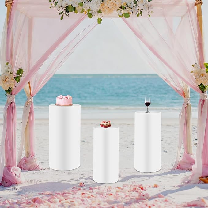 Eapmic Pedestal Stands for Party, Cake Pedestal Stand, Dessert Table Display Plinth Pillars, Sculpture Display Column Decoration Cube for Wedding Birthday (White, Cylinder-3Pcs(27.56"+26"+23.62"))