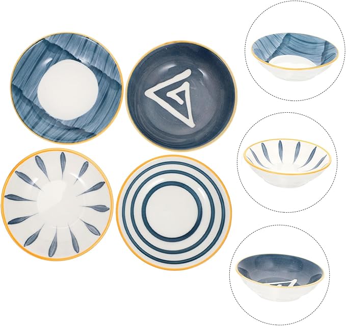 4pcs Ceramic Sauce Dishes Japanese Style Mustard Plates for Dipping Assorted Appetizer Plates for Condiments and Side Dishes