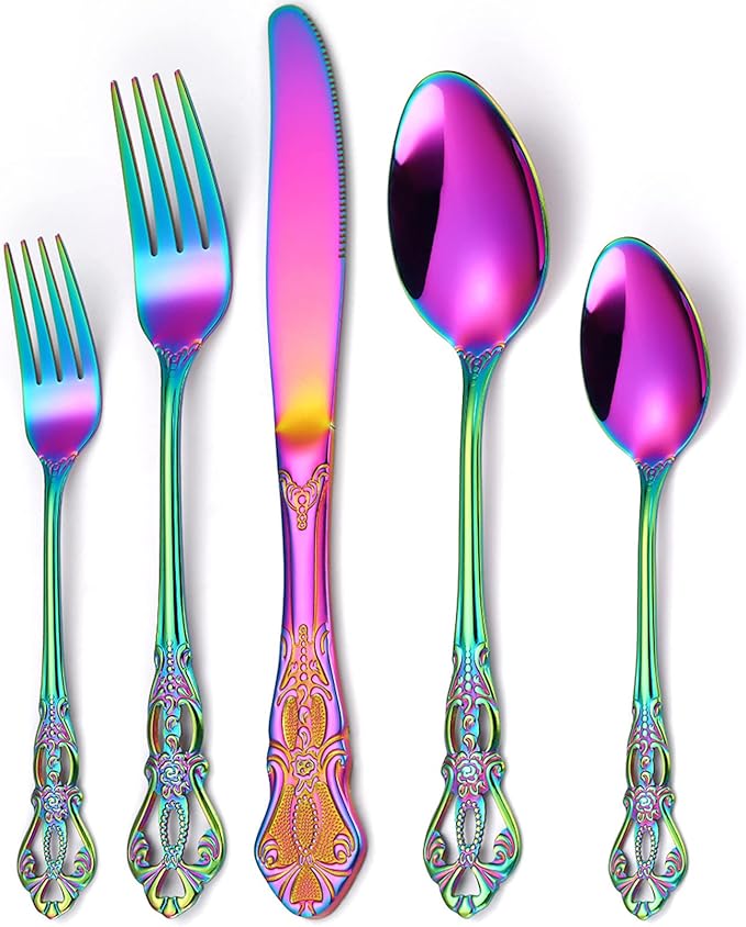 Vilihkc Gorgeous Retro Royal Stainless Steel 20 Pieces Flatware Set, Silverware Set, Anti-rust Stainless Steel Cutlery Set Utensils Including Fork Spoon and Knife