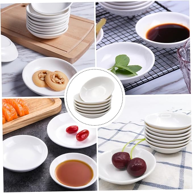 6pcs Ceramic Sauce Plates for Dipping Condiments White Seasoning Dishes for Snacks Appetizers and Desserts Dining Table