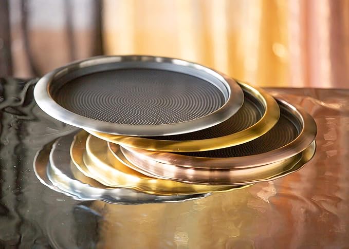 Service Ideas TR1412RIDT Tray with Removable Insert, 12" Round, Stainless Steel, Dark Tungsten