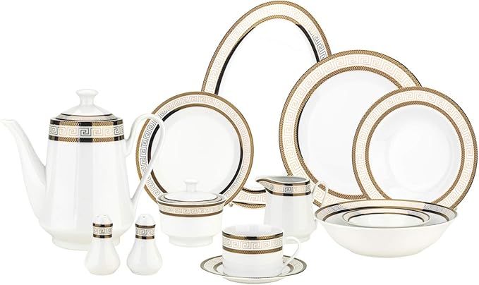 6485-57, 57 Pcs Fine Porcelain Dinnerware Set w/Antique Design, Bone China Ceramic Dinner Set for 8