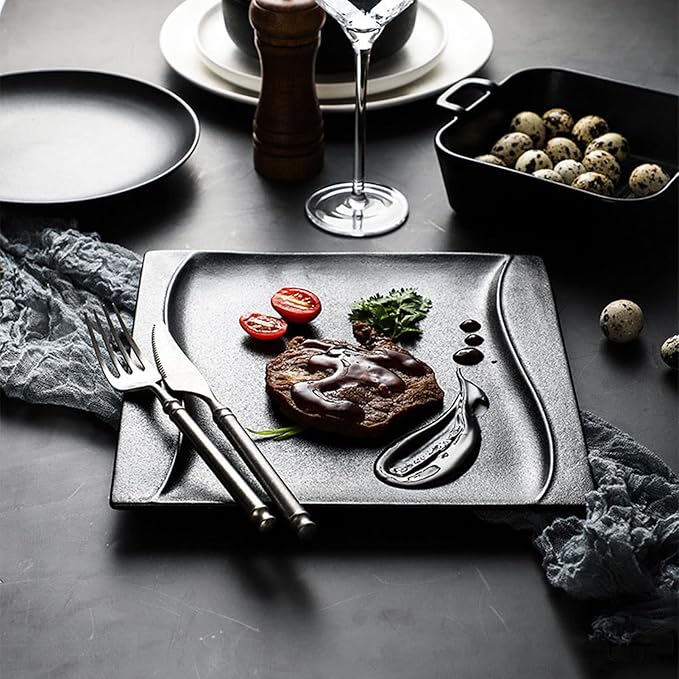 Matte Dinnerware Set - 52 Pieces Dinner Set Black & White Porcelain Crockery Kitchen Dish Set Ceramic Tableware Combination Set - Dinner Plate/Dessert Plate/Steak Plate/Bowl Service f