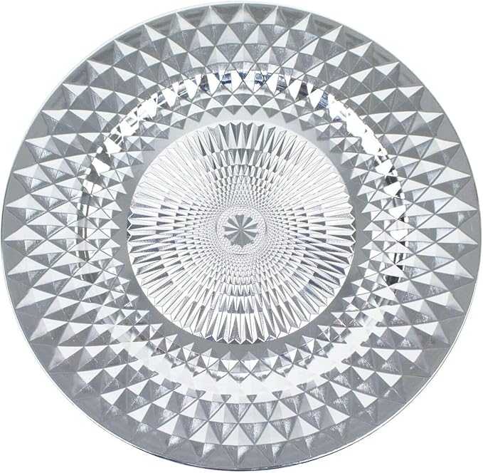Efavormart 6 Pack | 13" Sparkling Silver Diamond Disposable Dinner Serving Plates, Shiny Round Plastic Charger Plates