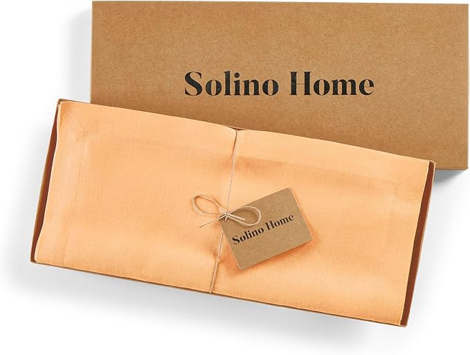 Solino Home Linen Table Runner 108 Inches Long - 100% Pure Linen Peach Table Runner 14 x 108 Inch - Fete