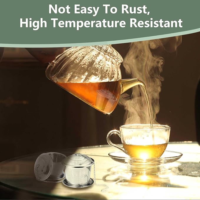 2 Pack Tea Strainers for Loose Tea, Extra Fine Mesh 18/8 Stainless Steel Tea Infuser, Loose Leaf Tea Steeper Tea Diffuser with Extended Chain Hook and Drip Tray (Small)