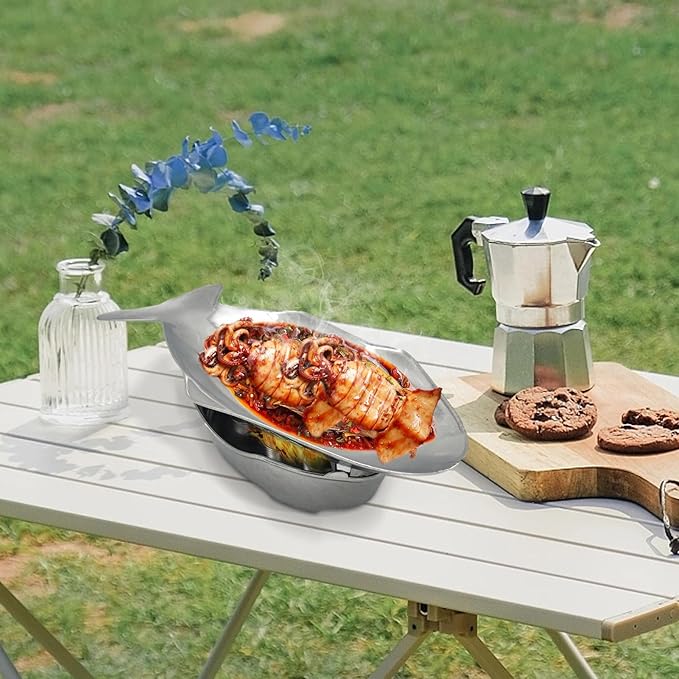 Thai Fish Plate – Aluminum Hot Pot Serving Trays, Fish-Shaped Food Platter | Metal Tableware for Indoor Kitchen, Outdoor Dining, Seafood Presentation, Party Serving, Restaurant, Home Cooking
