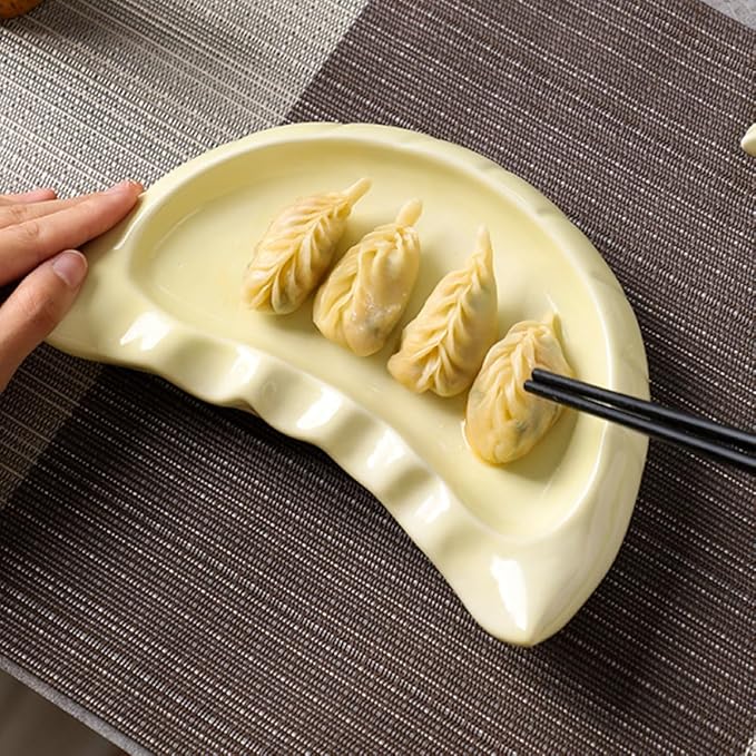 VALICLUD Ceramic Dumpling Shaped Plate Creative Tableware for Restaurants for Appetizers Snacks Desserts Spacious Design for Family Gatherings Dining Experiences