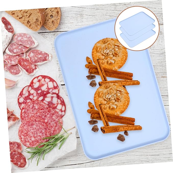 Cabilock 3pcs Rectangular Wheat Straw Serving Tray Food Serving Plate for Home Use for Fruits Bread and Snacks Stylish and Functional Design Material for Dining Room and Kitchen