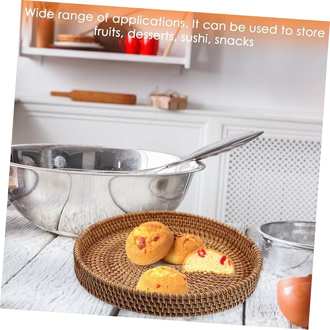 DOITOOL Wear-Resistant Rattan Serving Tray Multi-Function Fruit Plate Perfect for Desserts Snacks