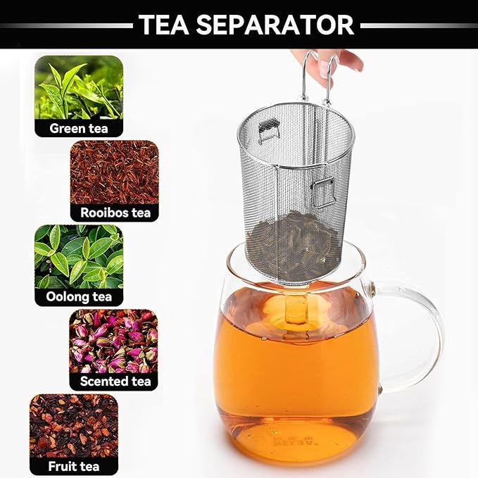 Seasoning Strainer, Stainless Steel Tea Infuser Spice Filter Soup Seasonings Seperation Basket Cooking Spice Filter with Hanging Hook Extra Large Tea Ball Strainer, 5.1 x 10.2 x 8.3in