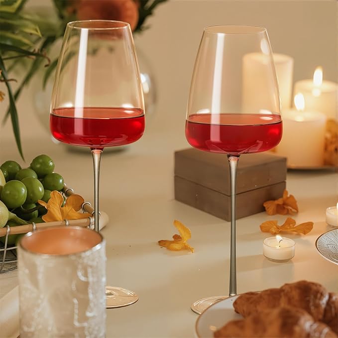 KAMMAK Wine Glasses Set of 2, 18.6 oz Hand Blown Crystal Bordeaux Wine Glasses, Thin Rim & Long Stem, Perfect for Red & White, Daily Use, Wedding or Birthday Gift with Gift Box, ZL-0-02