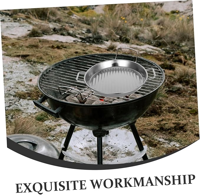 Stainless Steel Round Steak Plate Seafood Serving Tray Elegant Double Ears Design for Family Meals and Outdoor Bbqs and Stylish Silver Finish