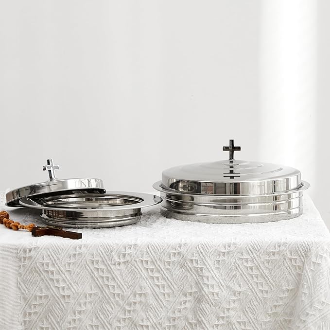 Zhehao 5 Pcs Communion Set Holy Trays for Churches with Lid Communion Plates with Lid Churches Cups Filler and Disposable Cups Supplies (Silver)