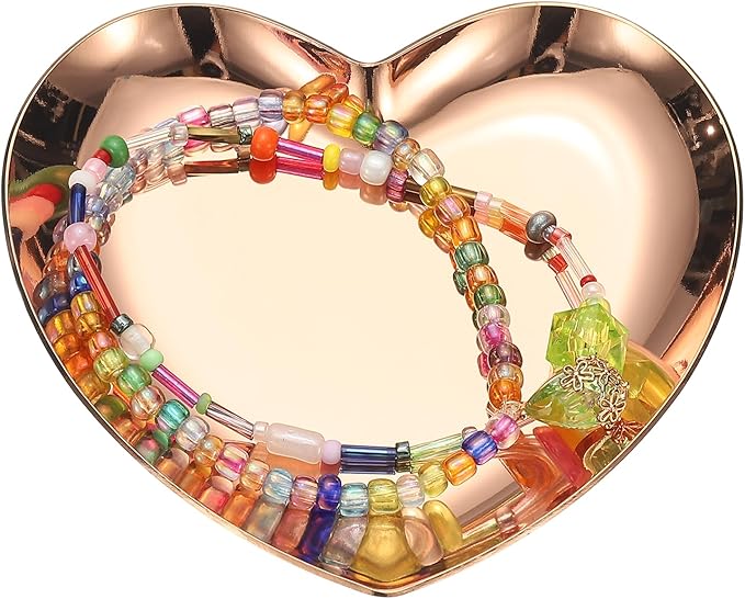 uxcell Heart Shape Serving Trays, 3.54" Stainless Steel Decorative Jewelry Dish, Small Vanity Tray for Bathroom Aromatherapy Candle Drink Plate,Rose Gold