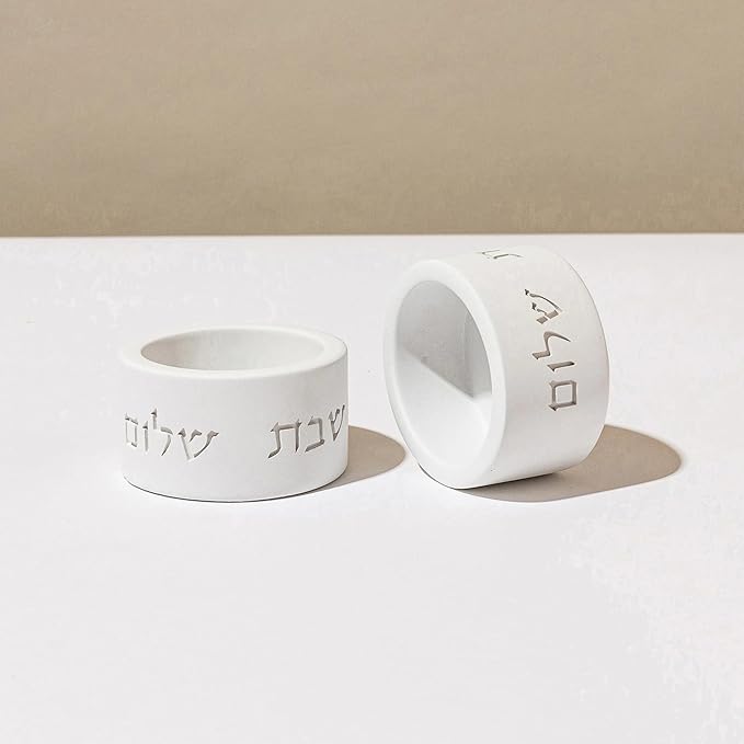 SURI Shabbat Candle Holders Set – Modern Judaica Shabbat Candlesticks for Tea Lights – Concrete Shabbos Candles Holders, Dripless Design – Jewish Gift & Home Decor