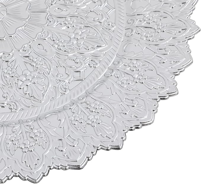50 Pcs Antique Charger Plates Bulk 13 Inch Embossed Rim Plastic Party Dinner Plate Chargers Round Decorative Server Plate for Wedding Party Event Tableware (50PCS-Silver3)
