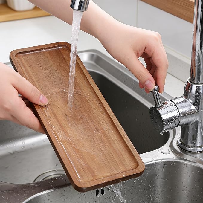 Small Wooden Tray Wooden Platters Rectangular Mini Serving Tray 11.4 x 4.2 inch Mini Charcuterie Boards Small Cheese Board for Food Countertop Organizer for Coffee Tables Dessert Snack Fruit