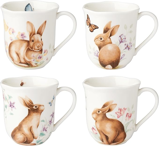 Lenox 894154 Butterfly Meadow Bunny Mugs, Set of 4, Easter Drinkware