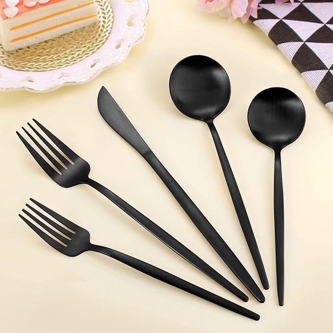 60 Piece Silverware Set,Matte Black Flatware Set,Stainless Steel Cutlery Set Service for 12,Food-Grade Tableware Set Including Fork Knife Spoon Set,Dishwasher Safe.