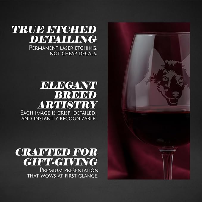 Etched Laser Art Personalized Dog Themed Etched Wine Glass - Custom Dog Breed Wine Glasses, Ideal for Pet Lovers, Unique Birthday Gift for Men & Women, Personalized Gift - Schipperke, 12.75 oz