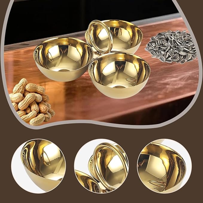 Stainless Steel Snack Serving Bowls Serving Trays Versatile Easy to Clean Appetizer Plates Fruit Plates for Party Bar Candies (Gold)