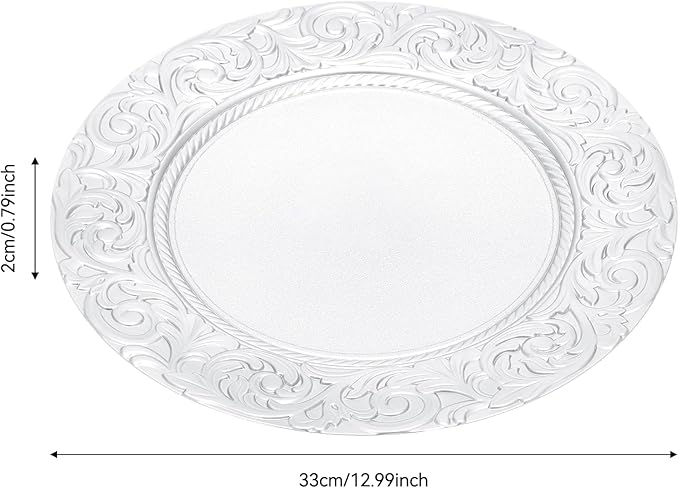 100Pcs Round Charger Plates, 13 Inch Reusable Serving Plates with Embossed Rim, Elegant Decorative Flower Relief Carving Chargers, Charger Plates Bulk for Wedding Party Event Decoration (Silver)