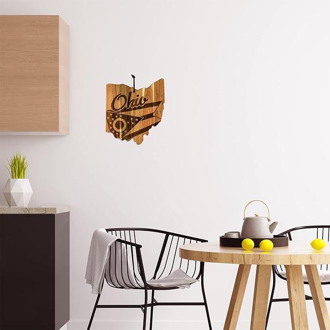Totally Bamboo Rock & Branch Origins Series Ohio State Shaped Cutting Board and Charcuterie Serving Tray, Includes Hang Tie for Wall Display