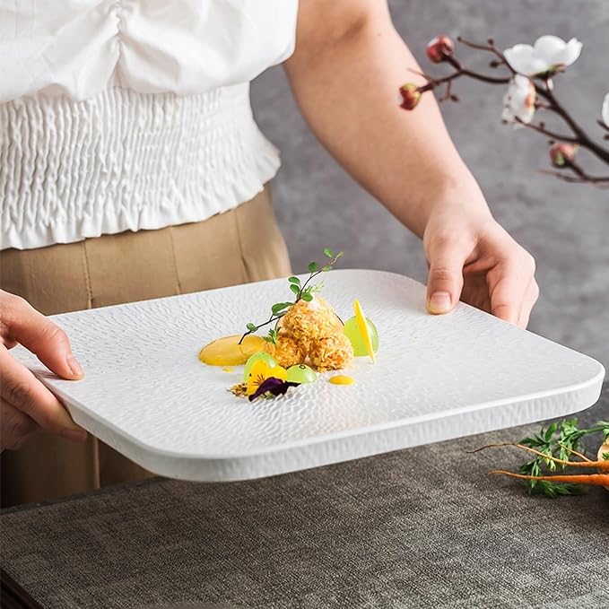 SONGCHAO Party Supplies Creative Square Steak Plate Home Restaurant Western Food Plate Dessert Tray Kitchen Ceramic Plate Snack Plate Party Plates (Color : B, Size : 8.5inch)