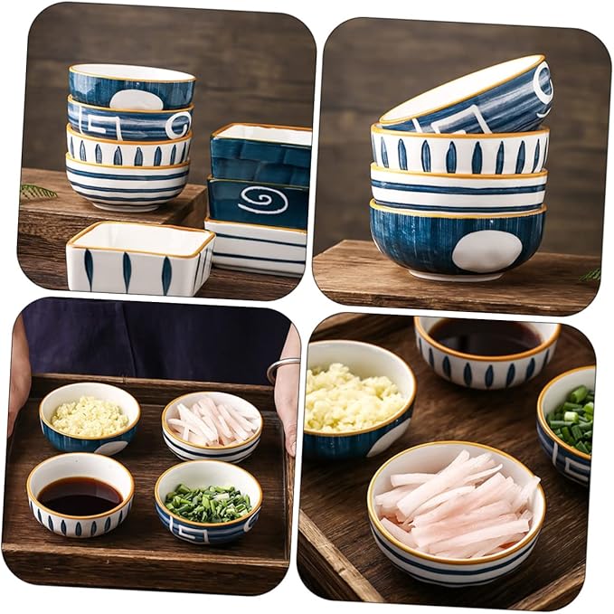 Mikinona 4pcs Japanese Style Sauce Dish Ceramic Plates Appetizer Dishes Seasoning Sauce Trays Kitchen Supply