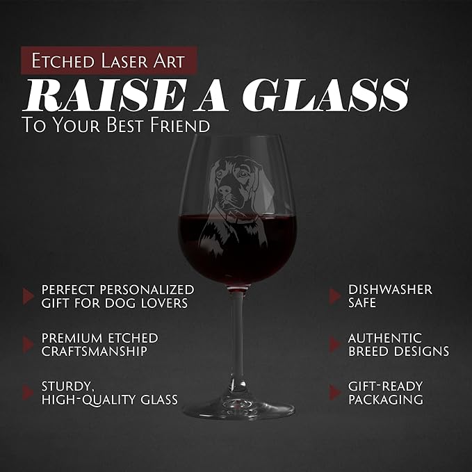 Etched Laser Art Beagle Personalized Dog Themed Etched 12.75oz Wine Glass Custom Dog Breed Wine Glasses, Ideal for Pet Lovers, Unique Birthday Gift for Men & Women, Personalized Gift
