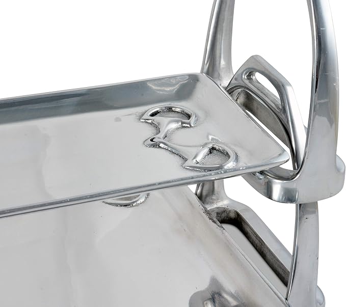 Arthur Court Horse Stirrup Metal Serving Tray for Serving Food, Snacks, Desserts Stackable Platter to Form Tier Cheese Stand - Silver Equestrian Style 4.5 inch x 17.5 inch
