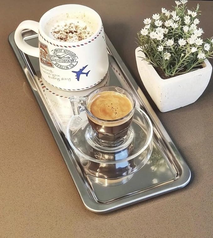 Elegant Stainless Steel Rectangular Serving Tray, Mirror Finish Coffee Tea Platter, Silver, 13 x 5.12 Inch, for Cafe, Home Desserts Long Metal Plate for Café, Home, Gift Bahtroom Tray