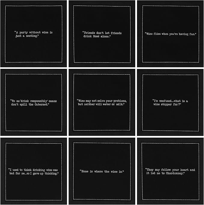 Five Star Funny Wine Quotes | Black Cotton Cocktail Napkins | 50 Luxury Disposable Beverage Napkins with Witty Bar Quotes | Drink Napkins for Parties, Bars, Weddings & Game Nights
