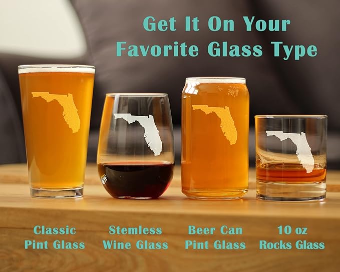 Bevvee Florida State Outline Stemless Wine Glass - State Themed Drinking Decor and Gifts for Floridian Women & Men - Large 17 Oz Glasses