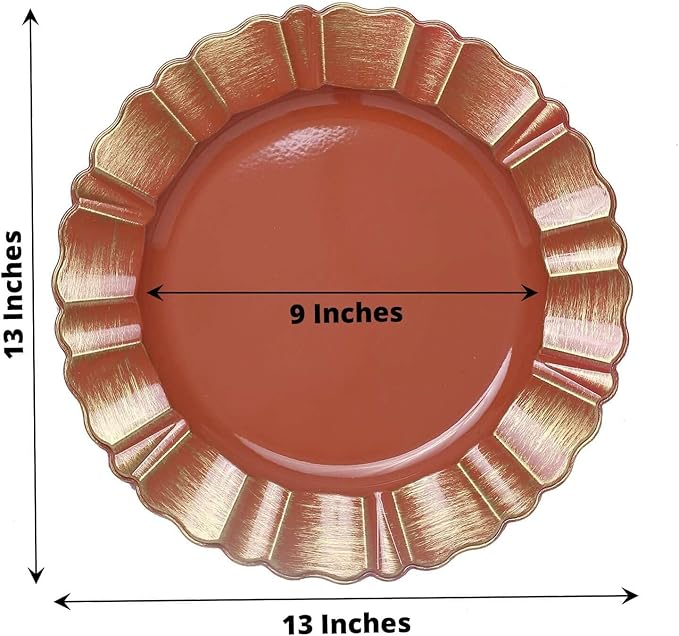 Efavormart Set of 6-13" Round - Terracotta Plastic Charger Plates With Waved Scalloped Rim for Wedding, Outdoor Receptions, Banquets, Holiday Dinner plates Chargers