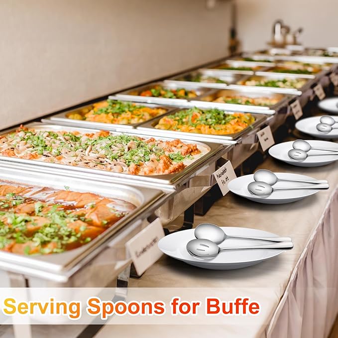 Serving Spoons Set, Includes 3 Spoon and 3 Slotted Spoon, Stainless Steel Serving Utensils for Banquet, Cooking and Kitchen Gdotmely Large Serving Spoons