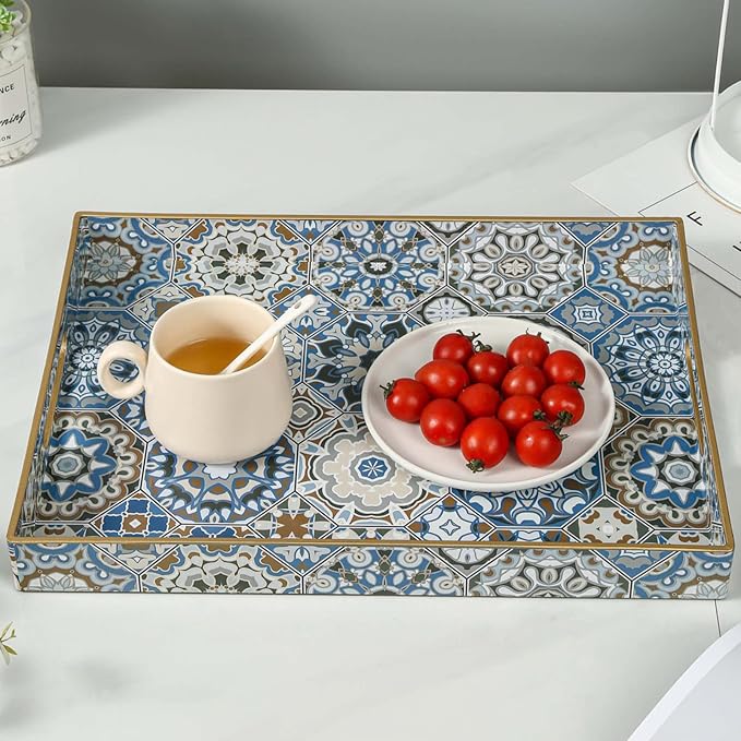 Boho Coffee Table Trays Serving Tray with Handles Large Tray for Ottoman Modern Decorative Tray for Living Room