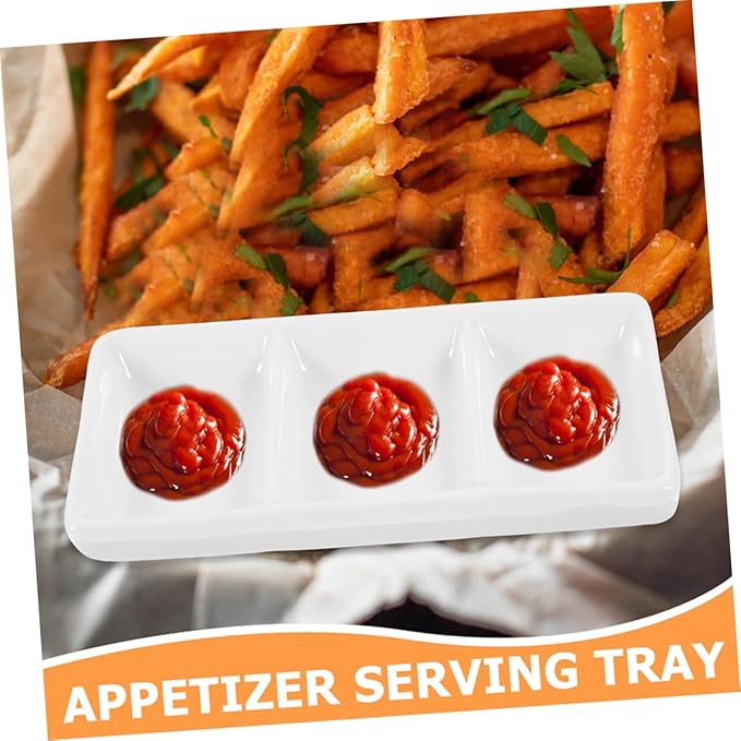 2-piece Snack Plate Set Divided Sauce Bowl Appetizer Serving Tray Ceramic Dishes White for Versatile Use