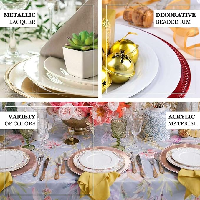 Efavormart 6 pcs 13" Black Beaded Round Charger Plates for Tabletop Decor Holiday Wedding Catering Event Decoration