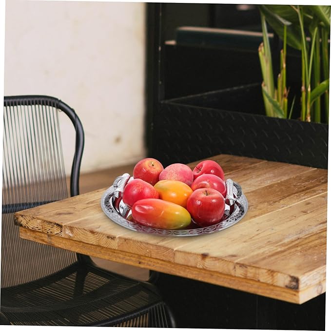 BESPORTBLE European Style Round Patterned Fruit Plate Lightweight Serving Tray for Food and Jewelry Storage Portable Decorative Bread Dish for Home and Outdoor Use