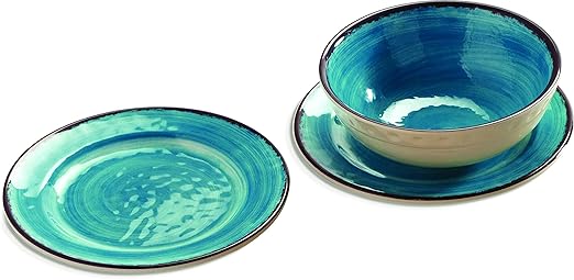 Carlisle FoodService Products Mingle Resuable Plastic Plate Appetizer Plate with Pottery Style for Home and Restaurant, Melamine, 7 Inches, Aqua