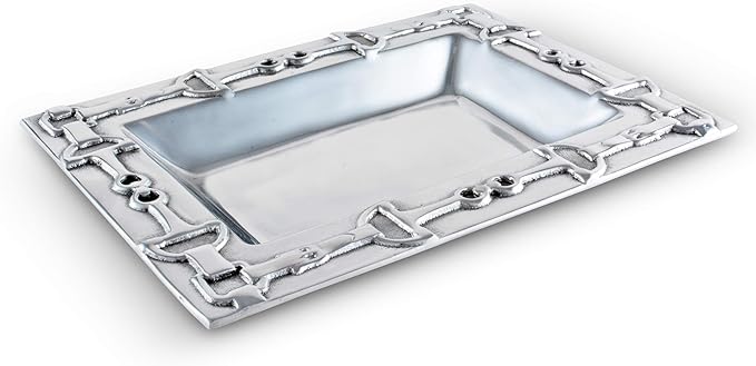 Arthur Court Designs Aluminum Equestrian Food Service Tray, Desktop Storage Organizer, Catchall, Valet, Nightstand or Dresser 10 inch Long
