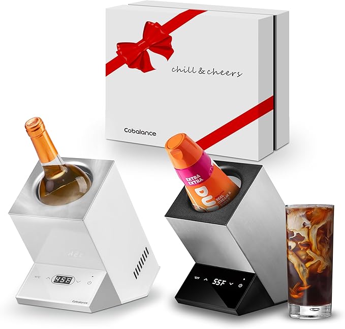 Cobalance 2-in-1 Smart Temp Chiller: Maintain Wine at 55°F & Coffee Creamer at 41°F, Perfect Cooler for Home, Cafes & Gifting