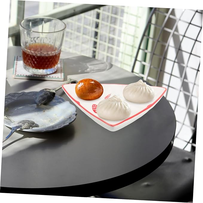 VALICLUD Ceramic Triangular Divided Plate Cute Strawberry Pattern Creative Design for Serving Snacks Appetizers and Meals for Family Use Easy to Clean Charming Table Decor