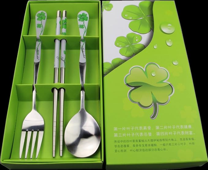 Stainless Steel Teaspoons Dinner Spoon Fork Chopsticks 3pcs Flatware Serving Sets，