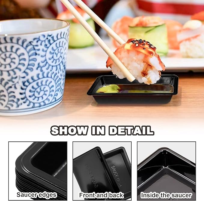 400 Pack Black Plastic Disposable Rectangular Sauce Dishes