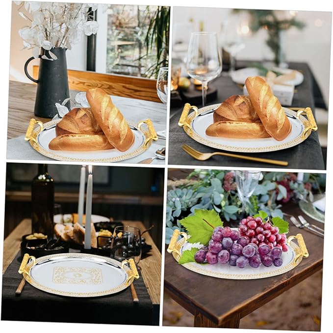 LIFKOME Stainless Steel Serving Tray Lid Countertop Fruit Stand Decorative Plate Ring Holder for Jewelry